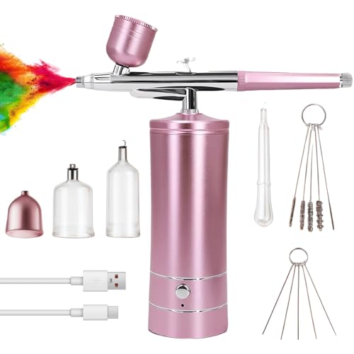 WIYETY Airbrush Set mit Kompressor: Mittlere Taille Rosa, Tragbare Wiederaufladbare Airbrush, Wiederaufladbar Tragbare Airbrush Pistole für Gesicht, Körper, Nägel, Rosa