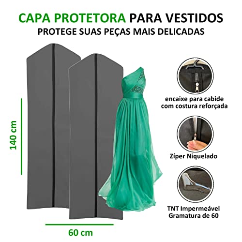 Capa para Vestido Capa Protetora Vestido Com Zíper TNT Imperméavel Cinza Premium