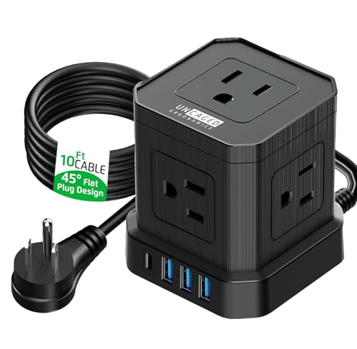 Image of Cube Power Strips with Surge Protection, 10ft Extension Cord with Multiple Outlets, 5 AC Plugs, 3 USB, 1 Usbc Fast Charging Power Strip with USB Ports, Mountable On /Off Switch Charging Station