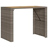 QZZCED Polyrattan Bartisch grau mit Holzplatte 145x80x110 cm, Outdoor Bartisch f&uuml;r Garten und Terrasse, Stabiler pulverbeschichteter Stahlrahmen
