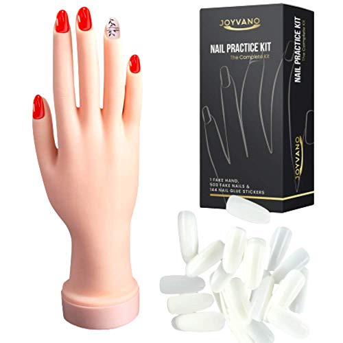 Joyvano Nail Training Practice Hand Kit with Nails - Fake Hand Nail Practice Hand for Acrylic Nails, Nail Technician Supplies, Nail Mannequin Hands for Nail Practice, Acrylic Nail Hand Practice Finger