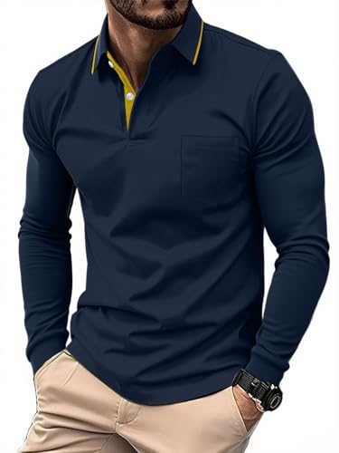 SwissWell Polo de Manga Larga para Hombre Camiseta Polo Transpirable para Golf, Ligera, para Deportes al Aire Libre y Estilo Casual