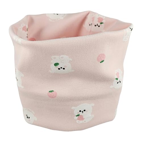Image of Kids Boys Girls Cotton Multi Use Neck Warmer Scarf Hat Bandana - Pink Strawberry Bear