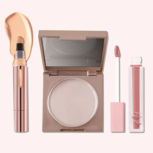 Mally Beauty On-The-Go Kit - The Plush Pen Brightening Concealer Stick, Light - Face Defender Control Shine & Extend Makeup Wear - Positively Plump Lip Gloss, Bold Buff #TOP23