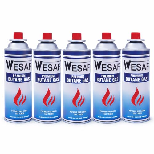 Image of Wesaf Butane Gas Refill Canister 5x225g, Portable Butane Gas Refill Cylinders for Camping Stove, Welding Torch and Lighters (Grade-0001)