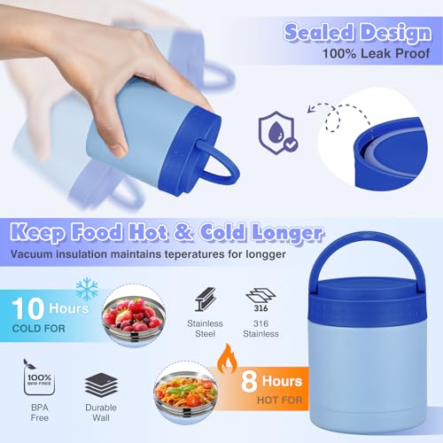 Image of WyfKyd Snack Box Container Set with Soup Thermo Kids Adults Bento Lunch Box | Snack Box Container Set with 10.5oz Soup Thermo and Bag for Kids Adults Bento Lunch Box for Office School Travel Outdoor Blue