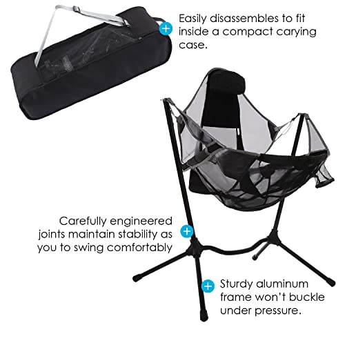 Houseables Hammock Camping Chair, Swinging Recliner, Luxury Lawn Lounger, 25"D X 34"W X 44"H, Gray, Camp Swing Chairs, Beach Rocker, Reclining, Foldable, Portable, For Outdoor, Adults, Youth, W/ Stand #TOP2