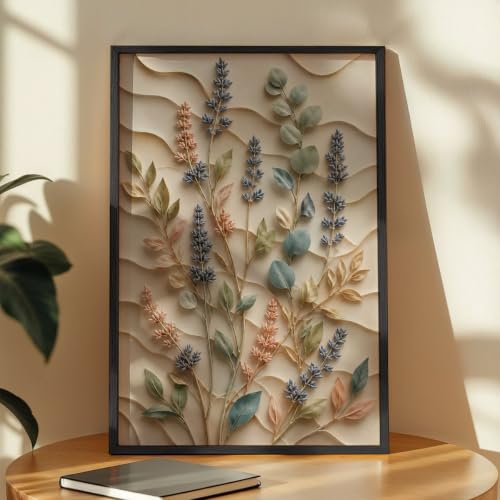 Image of NoWorries Floral Botanical Wall Painting with Frame | Premium Textured Flower & Leaf Artwork, Pastel Nature Wall Decor Framed for Living Room Bedroom Office and Home Decoration (Art-11,17x25inch)