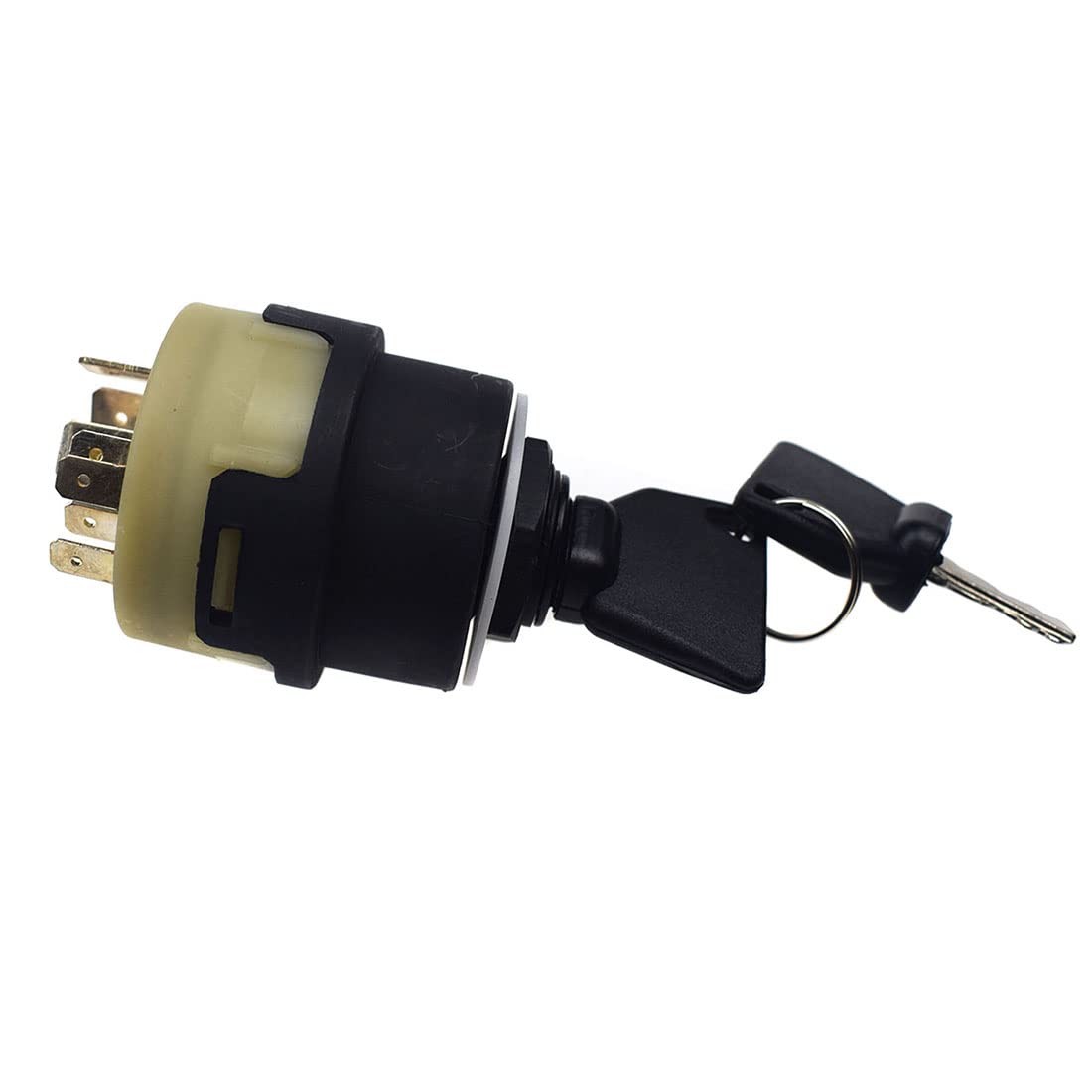 Ignition Switch, 1-Position, Rotary, Copper, Normally Open, Plug In, 1E+1 Amps, 1.2E+2 Watts, Panel Mount, 1 Count, For JCB, New Holland, Perkins, Manitou, Merrit Model