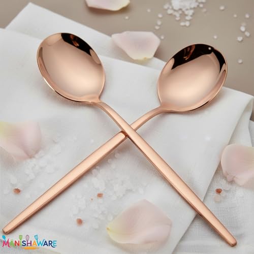 Image of Slim Handle Rose Gold 12 Pcs Stainless Steel Cutlery Set for Dining Table, Dishwasher Safe Glossy Flatware (3 Spoon Set + 3 Forks Set + 3 Butter Knife + 3 Dessert Spoon)