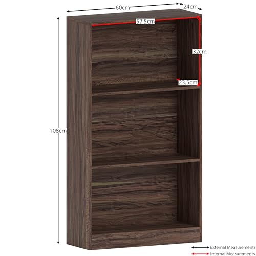 Vida Designs Cambridge 3 Tier Medium Bookcase, Walnut Wooden Shelving Display Storage Unit Office Living Room Furniture - Image 2