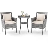 LIFEZEAL Salotto da Giardino Esterno, in Rattan PE, Set Giardino Esterno, 2 Divanetti con Cuscini Rimovibili e Tavolino da Caffè in Vetro Temprato, Poltrone per Terrazza e Cortile (cuscino bianco)