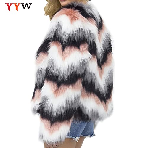 Songang Women Multicolor Winter Long Sleeve Faux Fur Coat Warm Parka Outwear Open Front Jacket (Xxl) #TOP2