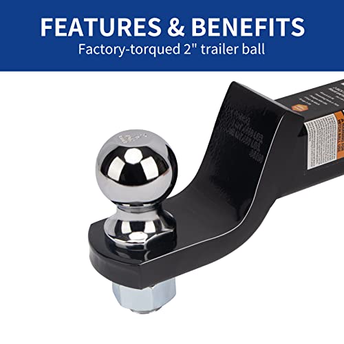 Metoware Trailer Hitch Ball Mount With 2 In Ball & Hitch Pin, Fits 2 Inch Receiver, 6000Lbs Capacity Ball Hitch, 2-Inch Drop, Black #TOP5