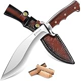 Dragon Creek Kukri Outdoor Survival Messer, Großes Feststehendes Bushcraft Messer mit Full Tang, Holzgriff & Lederscheide...