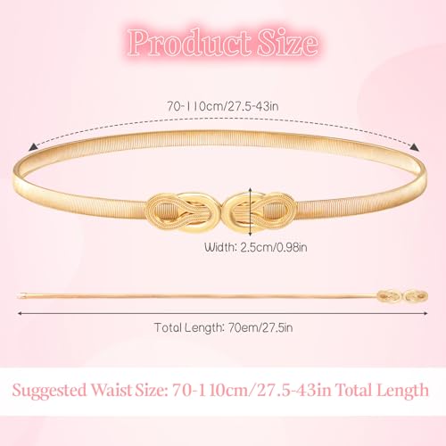 Elastic Skinny Waist Belt for Women, Gold Thin Elastic Chain Belt with Metal Buckle for Dresses Ladies Dress Waist Band4
