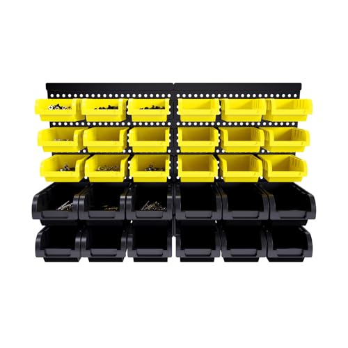 SAMRELAX Wall Mount Storage Bins, 30Pcs Nuts and Bolts Organizer, Screw, Nails, Beads, Small Hardware Parts and Accessories Storage Rack Bins for Garage, WorkShop, Pegboard