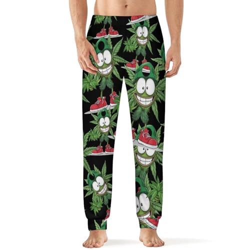 Cartoon Weed Men's Breathable Pajama Pants Soft Lounge Pant Leisure Sleep Bottoms Gift for Home Beach Yoga M
