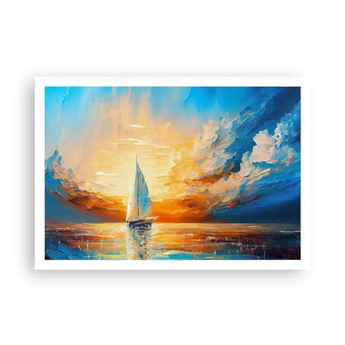 Poster da Parete Senza Cornice 100x70cm Paesaggio Nautico Barca A Vela Decorativi Stampa da Parete Decorazione Murale Wall Art Quadri Moderni Soggiorno Camera da Letto Cucina - P2XAA100x70-5712