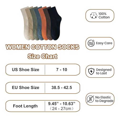Image of Womens Cotton Anti-Pilling Quarter Crew Socks | Moisture-wicking, Odor-control, Lightweight, Office /gym, 7-pair, US 6-10
