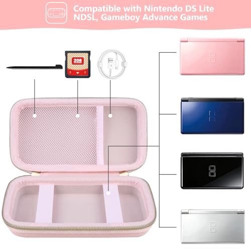 Image of Supmay Hard Carrying Case Compatible with Nintendo DS Lite NDSL, Gameboy Advance Games Storage Holder Travel Bag with Mesh Pocket for USB Charging Cable, Stylus, Earphones, Game Cartridge, Pink