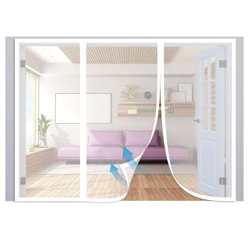 245x260cm Magnetic Screen Door,Heavy Duty Mesh Curtain and Full Frame Hook and Loop,Toddler and Dog Friendly,No Tools Required,White