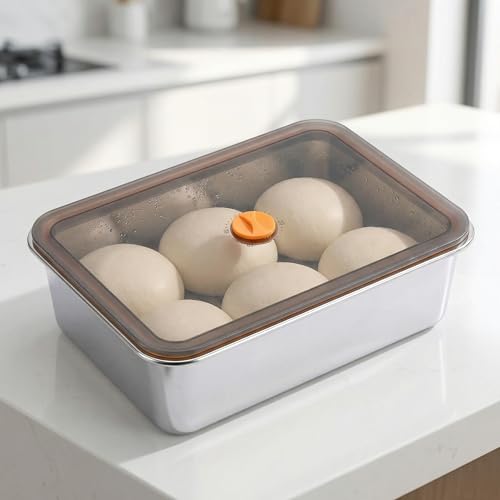 Xygobla Food-Grade Stainless Steel Pizza Dough Proofing Box with Lid Large Capacity Pizza Dough Container & Dough Proofing Tray Airtight Food Storage Box Oven & Freezer Safe Fits 46 Dough Balls