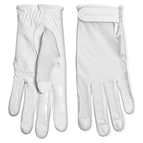 Surprizeshop Tan Through Women's Golf Glove (Left Hand) | One Size Ladies Golf Glove | Tan Through Design | Extra Grip Silicon Palm | One Size Fits All | Nail Protection (White) Cover