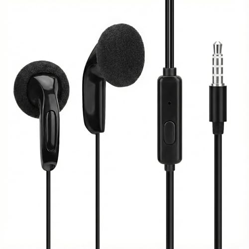 GEEKRIA Auriculares con cable de 3.5 mm con micrófono, auriculares intraurales estéreo de alta fidelidad, auriculares fáciles de usar para personas mayores, incluye almohadillas de espuma extra