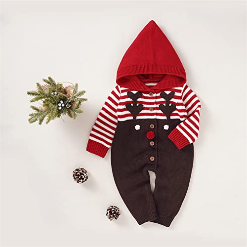 Sweatshirt Hoodie Youth Newborn Infant Boy Girl Christmas Deer Knitted Sweater Baby Hooded Striped (Red, 0-3 Months)3