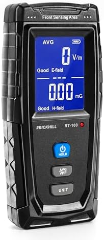 ERICKHILL EMF Meter, Detects Electric and Magnetic Fields, Handheld Digital EMF Detector with LCD Display, Sound-Light Alarm, Rechargeable Battery for Home, Office, and Appliances (Blue)
