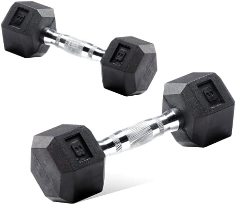 PRCTZ Rubber Encased Hex Dumbbell, 8lbs Pair (8)