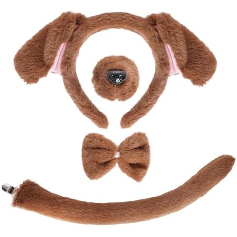Jmkcoz 4 Pieces Animal Puppy Dog Costume Set Brown Puppy Dog Ears Headband Tail Nose Bowtie for Halloween Cosplay Dress Up Party Cover