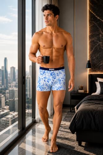 Image of BONO Men's Printed Trunks Regular Fit Cotton Blend Anti-Bacterial Microfibre Comfortable Waistband Underwear