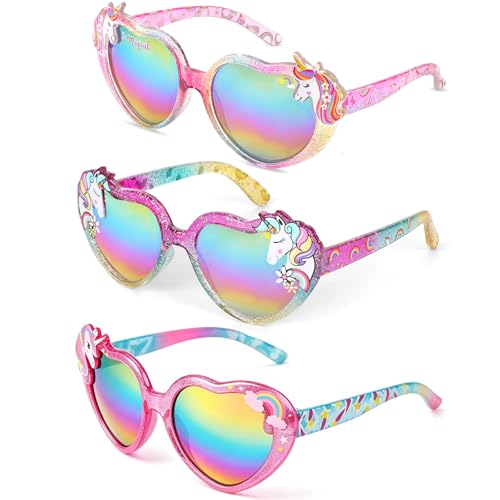 Image of 3 Pairs Kids Sunglasses Girls,UV Protection Sunglasses Toddler Eyewear for Party Favors Beach Glasses Age 3-12