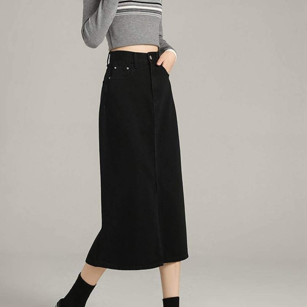 OZEO Gonne da Donna,Gonna Midi Classica da Donna Nera A Vita Alta con Spacco Frontale Gonna di Jeans con Tasca con Zip Sottile Linea Ad A Gonne Lunghe Casual per Ragazze Primavera Autunno,S