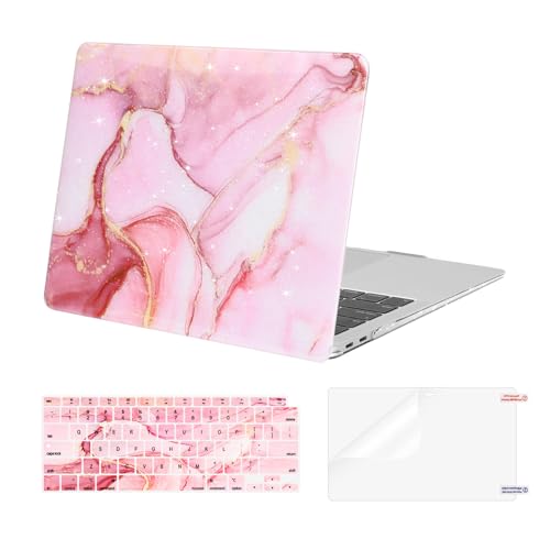 MOSISO Compatible with MacBook Air 13 inch Case 2022 2021 2020 2019 2018 Release A2337 M1 A2179 A1932 Retina Display Touch ID, Plastic Hard Shell&Keyboard Cover&Screen Protector, Sparkly Pink Marble