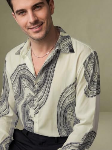 Image of GRECIILOOKS Men's Poly Blend Regular Fit Shirt | Abstract Wave Printed Shirts for Men | Trendy Button Down Stylish Shirt for Man | Casual Summer Outfit