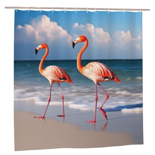 Rideau de douche plage et flamant rose pour une ambiance vacances - 2