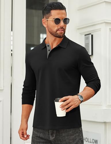 COOFANDY Mens Cotton Polo Shirts Long Sleeve Casual Collared Shirt Classic Golf T Shirt2