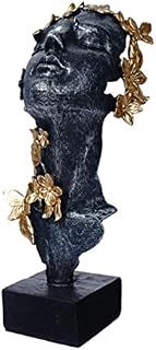 primrosely Women Face Resin Statue - Abstract Nordic Girl Face Sculpture with Gold Flowers Butterflies - Simple Modern Female Figurine Lady Head Figure Home Art Ornament Tabletop Desk Decoration