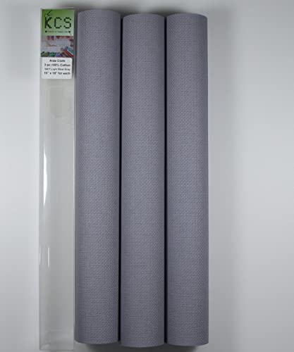 Image of KCS 3 pc of 15 inch x 18 inch Counted Cross Stitch Cotton Aida Cloth Needlework Rolled Fabric Box,14CT,Light Steel Grey
