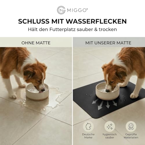 Miggo® Premium Napfunterlage [saugfähig & rutschfest] Katzen Zubehör | Napfunterlage Hund Katze Katzenmatte Futtermatte Katzen | Schuhmatte Hundenapf Unterlage für Futter, Wasser, Brunnen | Kunstleder
