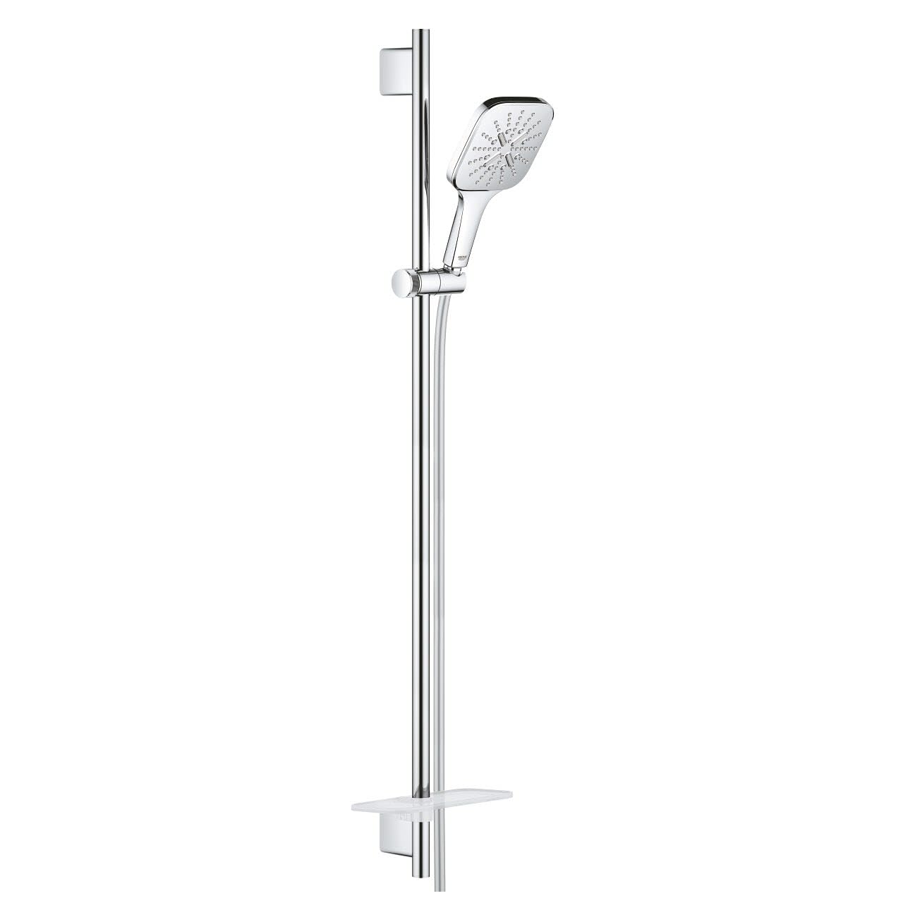 Grohe Chrome Rainshower 130 Smartactive Cube Shower Rail Set Water-Saving 3-Spray 130Mm Hand Shower With 900Mm Rail, 1750Mm Silverflex Hose Finish Made In Germany 26587000