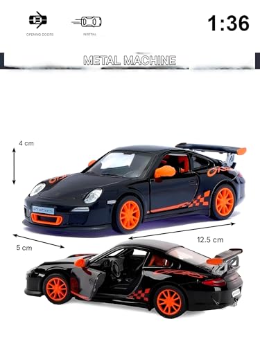Image of 1:36 Porschee GT3 RS 2010 Alloy Sports Car Model - Diecast Metal Pull Back Toy with Openable Doors, Inertia Action, Collectible Car for Kids & Adults-Black