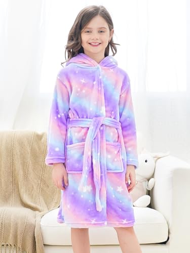 Image of Doctor Unicorn Soft Hooded Rainbow Bathrobe Sleepwear for Girls