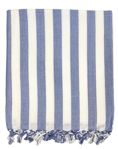 Image of Arvore Bunkaar Pure Handloom 100% Soft Desi Bamboo Viscose Bhagalpuri Andi Chadar /Summer Blanket /Top Sheet /AC Blanket /Odhne Wali Chadar (Blue White, Striped, Single)