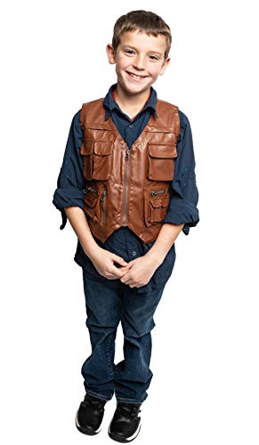 ComfyCamper Kids Jurassic Dinosaur Wrangler Costume - Brown Leather Vest World Park Utility Zookeeper Boys