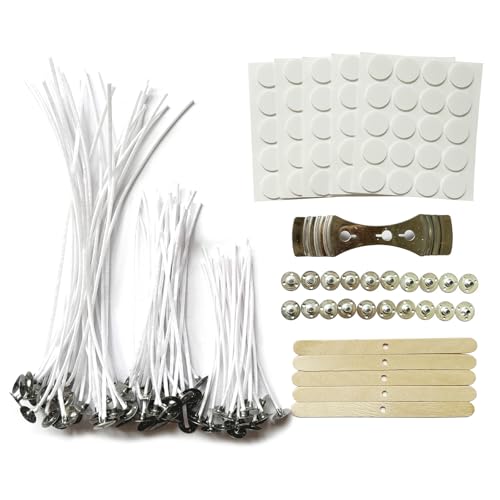 Blsmzlb 30Pcs Candle Wicks 4 Inch 40Pcs Candle Wicks 6Inch 30Pcs Candle Wicks 8 Inch 100pcs Candle Wick Stickers Candle Wick Centering Device 20 Pcs Metal Sustainer Tabs 5pcs Candle Wick