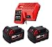 Produktbild FengBP®2 x M18 18V 5.0Ah Akku für Milwaukee M18 C18B M18BX M18B4 M18B5 M18 XC 48-59-1807 48-59-1806 Rotes Ich-Ion & für Milwaukee Ladegerät M12 M14 M18 Akku-Schlagschrauber